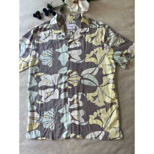 Denim & Flower Ricky Singh Mens Floral Button-Up Shirt M Cotton Blend Gray/Yello